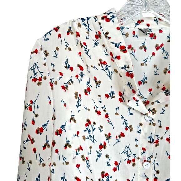 Women's Ditsy Floral Button Down Shirt Top Long Sleeve Size 8 White Multi - Picture 8 of 12